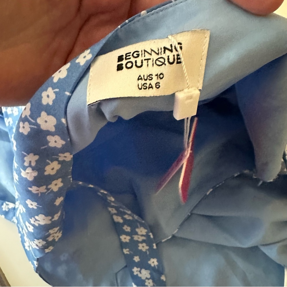 Beginning Boutique Blue & White Floral Nataliah Side Slits Midi Dress NWT Size 6 - Picture 13 of 16